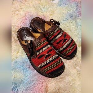 Born Southwest Wool Blanket Mule Slip On  Shoe Aztec Multicolor Leather 8